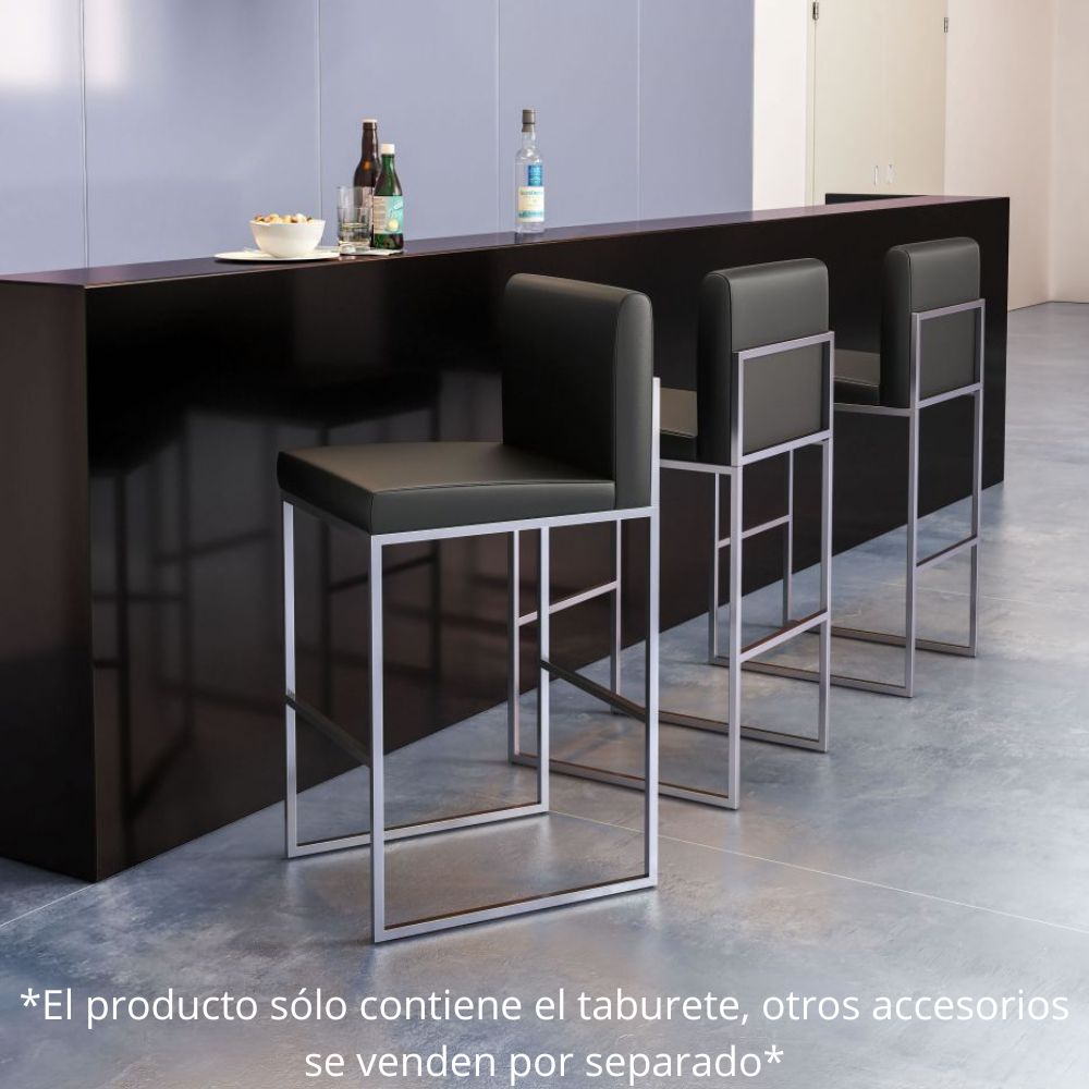 TABURETE NOGAL BEAT GENOA | Taburete Ocasional para Bar | 109 cm | Base Acero Inoxidable Plata | Gris | Piel Sintética 100 % Poliuretano | Interior - 100643 - Zuo - NOGAL BEAT -