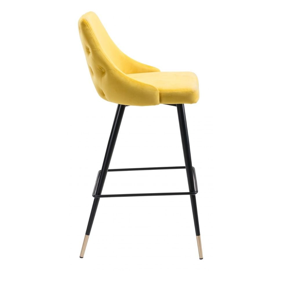 TABURETE NOGAL BEAT PICCOLO | Taburete para Barra | 104 cm | Base Acero Negro Oro | Amarillo | Terciopelo 100% Poliéster Madera Contrachapada | Interior - 101099 - Zuo - NOGAL BEAT -