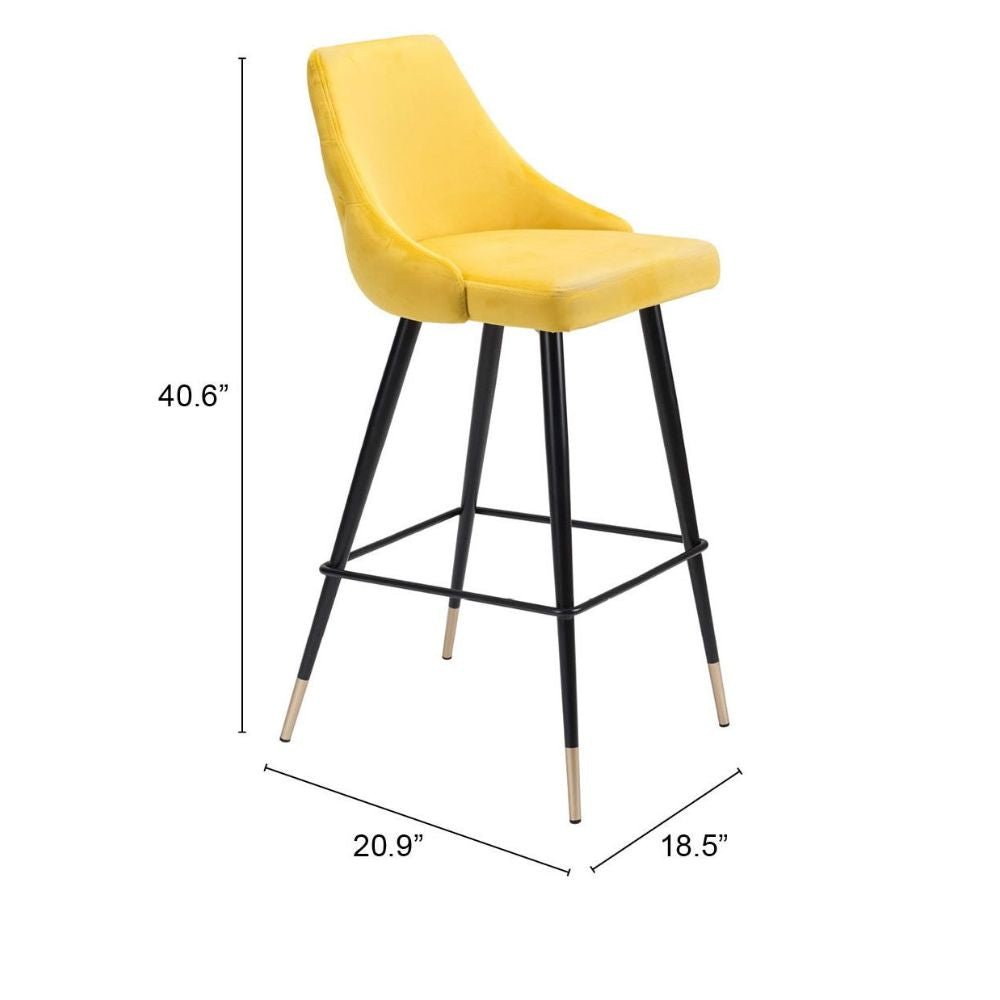 TABURETE NOGAL BEAT PICCOLO | Taburete para Barra | 104 cm | Base Acero Negro Oro | Amarillo | Terciopelo 100% Poliéster Madera Contrachapada | Interior - 101099 - Zuo - NOGAL BEAT -